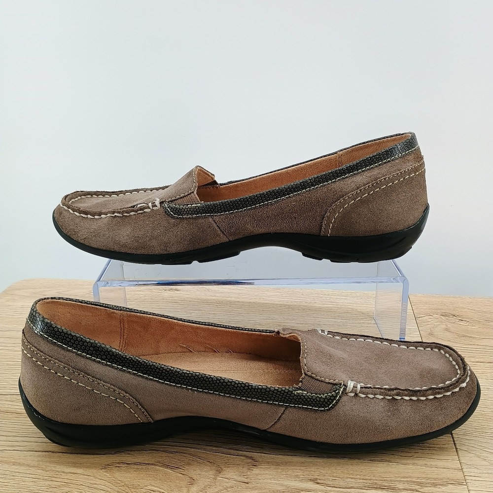 Naturalizer Womens 8.5 Taupe Leather Slip On Loafer Casual Walking Shoes